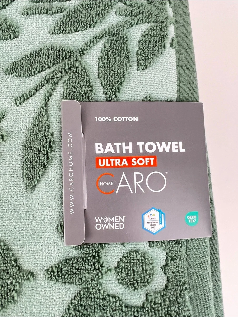 Caro Home Bath Towels Green Floral Embroidered Ultra Soft Cotton 2 Pc NEW